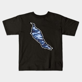 Denman Island Silhouette in Blue Camouflage - Army Camo Pattern - Denman Island Kids T-Shirt